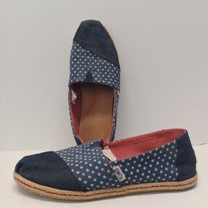 Tom's Classic Navy Denim Stars Rope Sole with Red Interior Women's Size US7.5